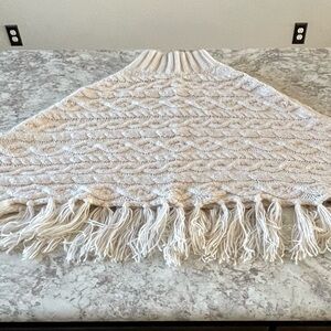 Cream cable Knit Poncho with Fringe